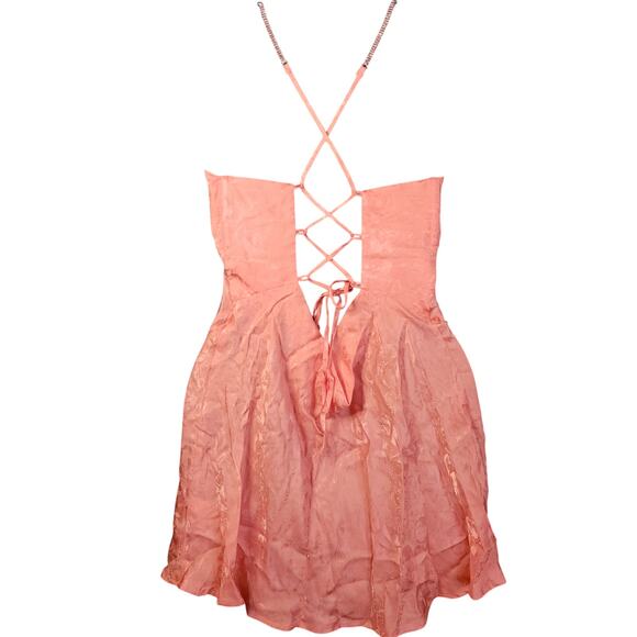 FOR LOVE & LEMONS Gabrielle Mini Dress Coral Pink Small ‎ Y2K 90s NWT $225 - Picture 3 of 7